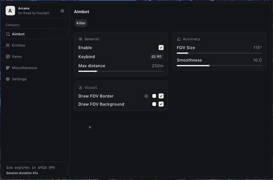 Interface of the Dead by Daylight cheat by Arcane